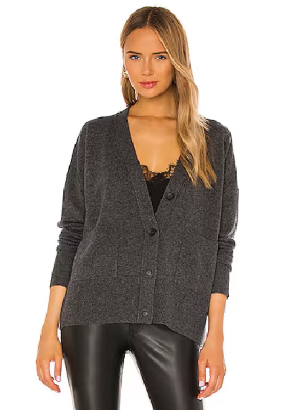 Revolve Brochu Walker Charcoal Cardigan Size 2X Cozy Wool Cashmere bend‎ (E)